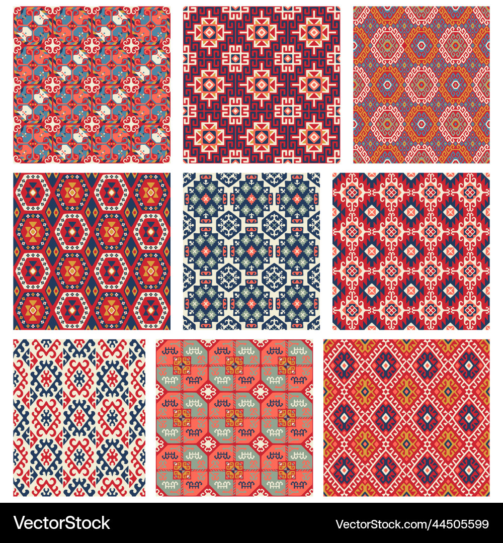 Collection of seamless patterns with uzbek motifs Vector Image