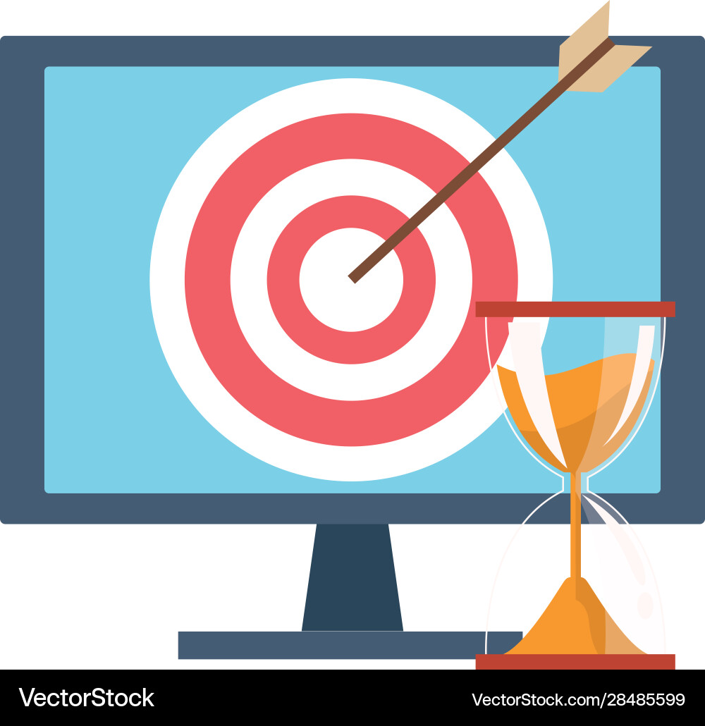 Computer with target and hourglass Vector Image