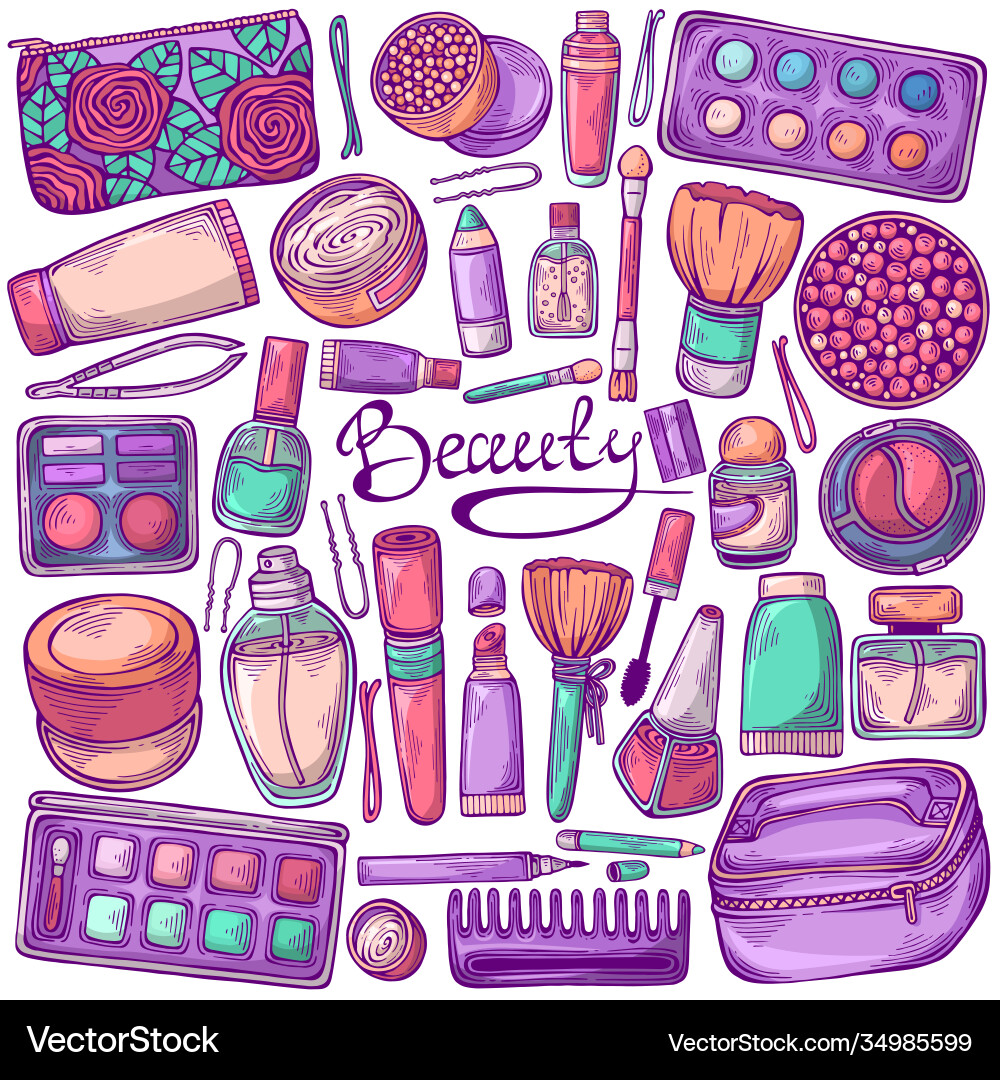 Cosmetics set with make up objects Cosmetics set with make up objects Vector Image