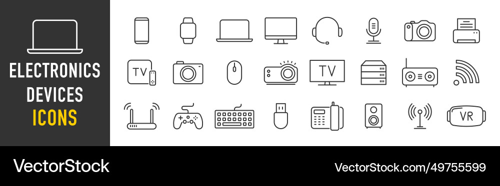 Electronics and devices web icons in line style Vector Image