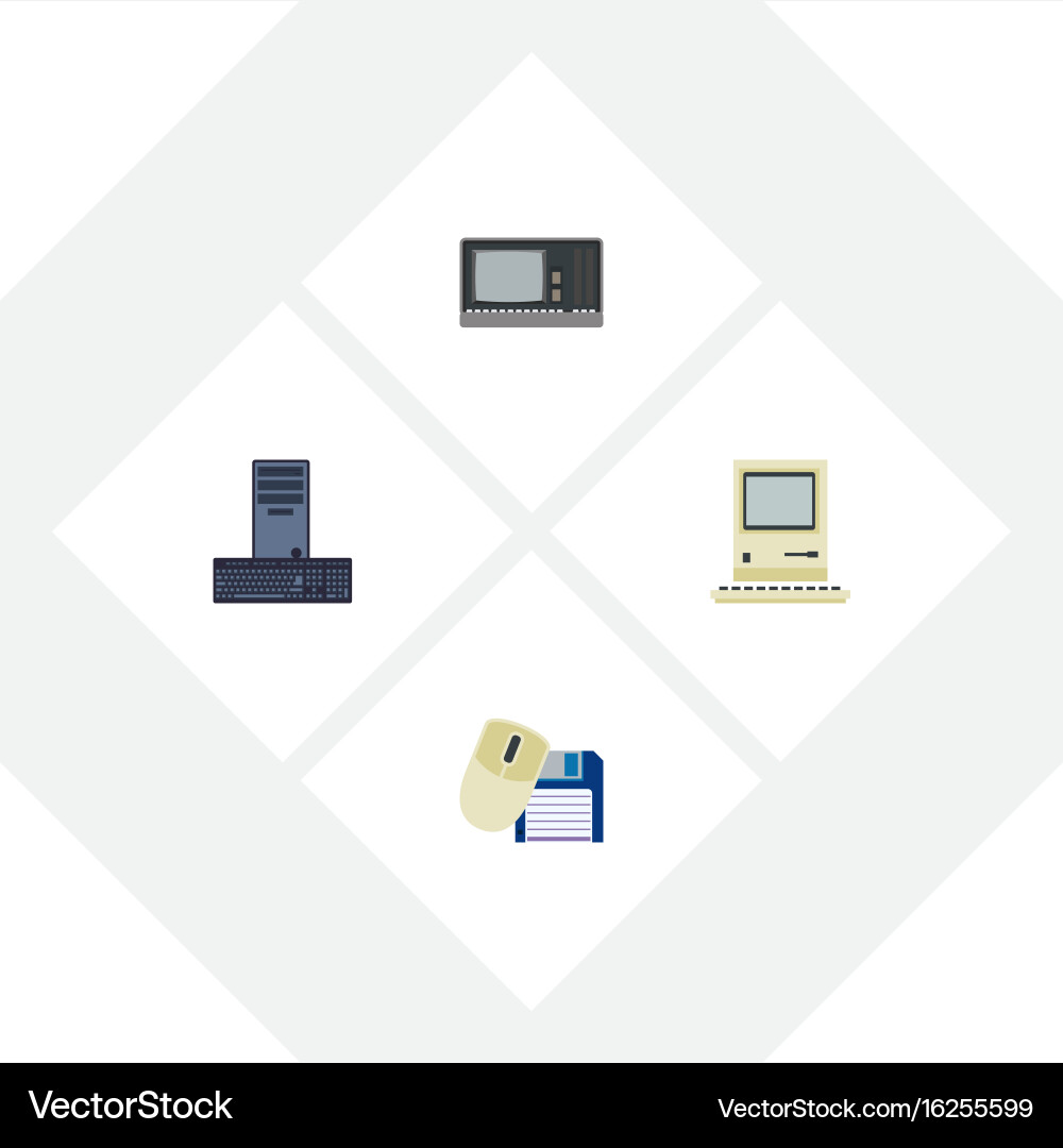 Flat icon computer set of computing vintage Vector Image