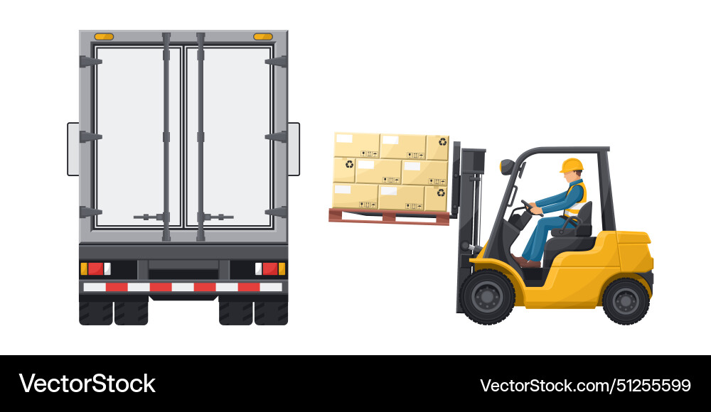Forklift loading pallet of stacked boxes Forklift loading pallet of stacked boxes Vector Image