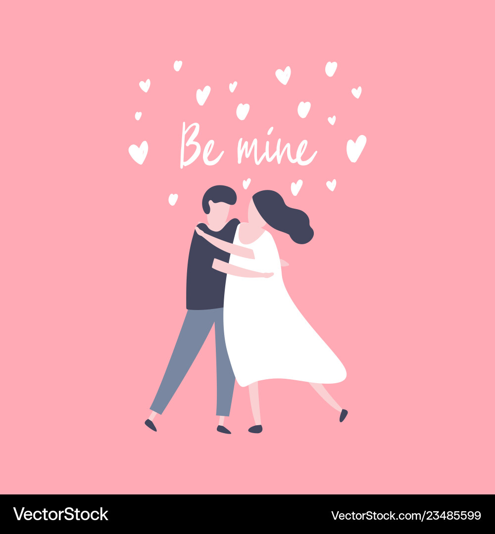 Hand drawn couple in love and lettering be mine vector image