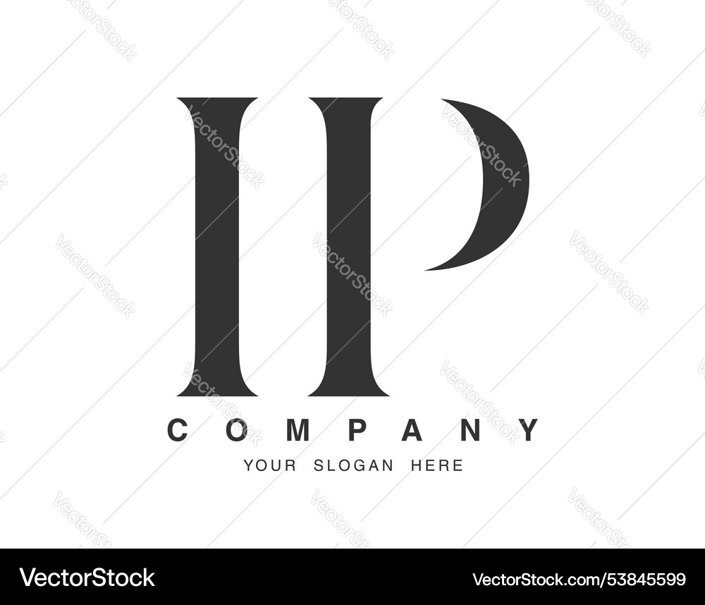 Ip logo design initial letter i and p serif font Ip logo design initial letter i and p serif font Vector Image