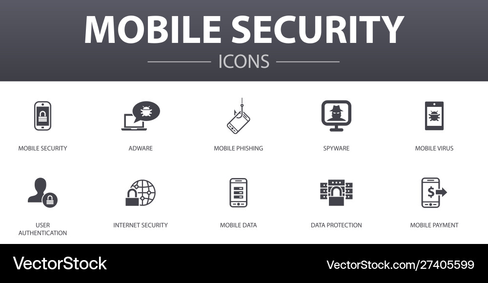 Mobile security simple concept icons set contains Vector Image