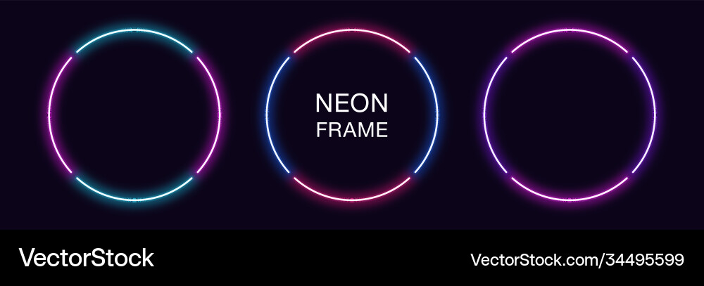 Neon circle frame set round border in 4 Neon circle frame set round border in 4 Vector Image