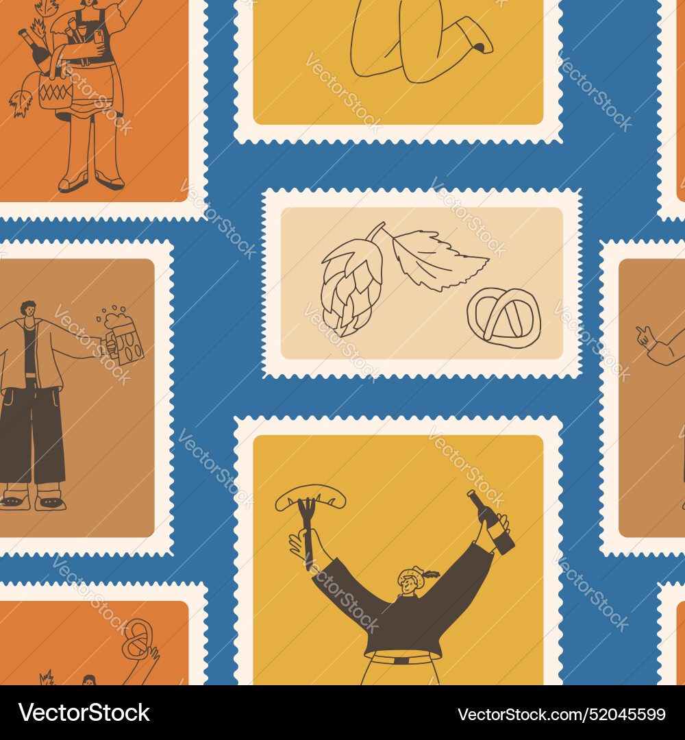 Oktoberfest checked seamless pattern characters Oktoberfest checked seamless pattern characters vector image