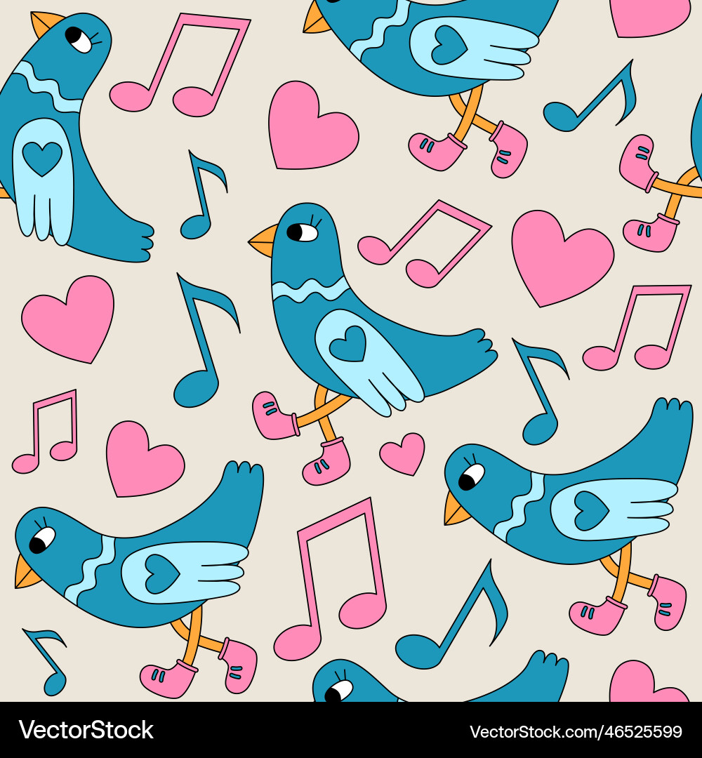 Seamless pattern with a walking dove bird notes Vector Image