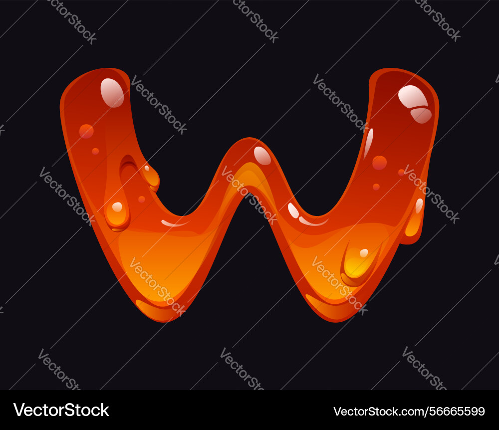 Sweet honey font alphabet liquid amber letter w Vector Image