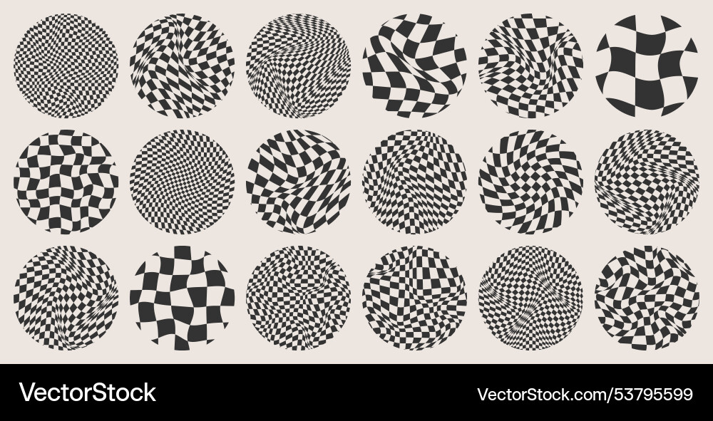 Trendy round checkered pattern distorted tiled Trendy round checkered pattern distorted tiled Vector Image