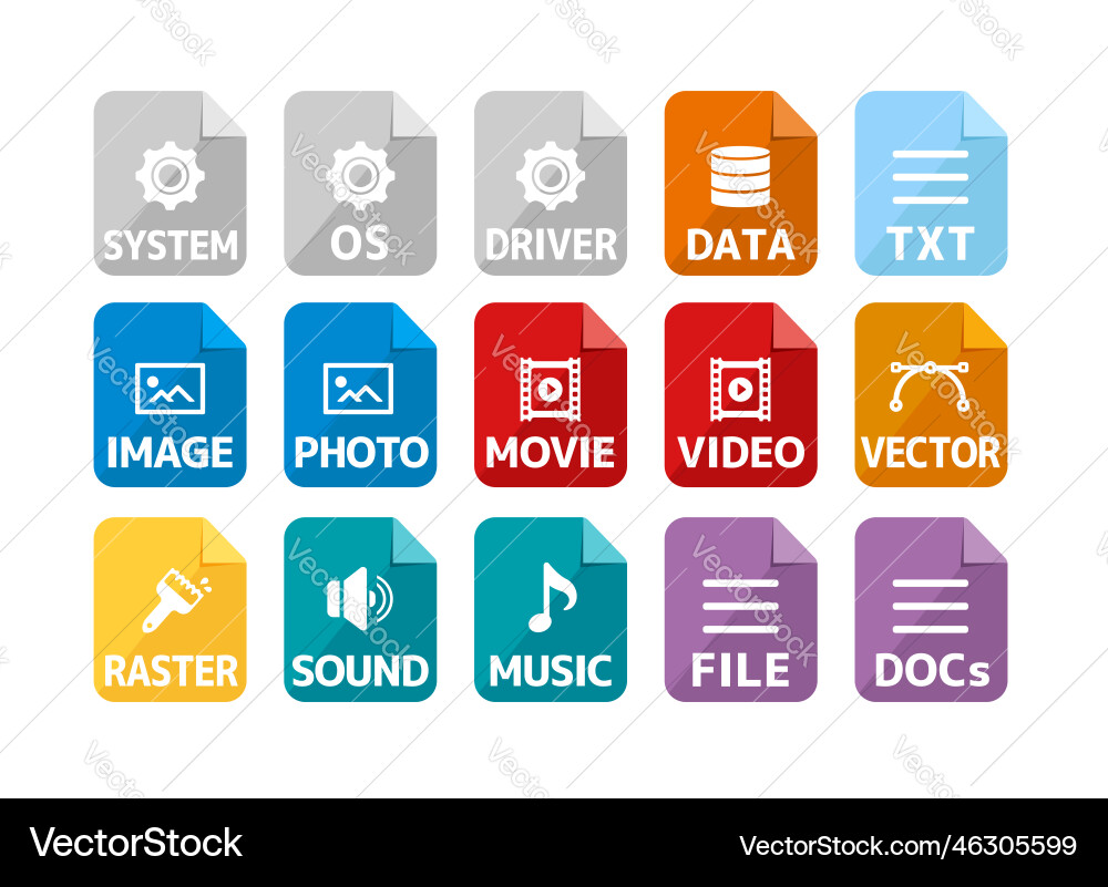 Various file types icon set Vector Image