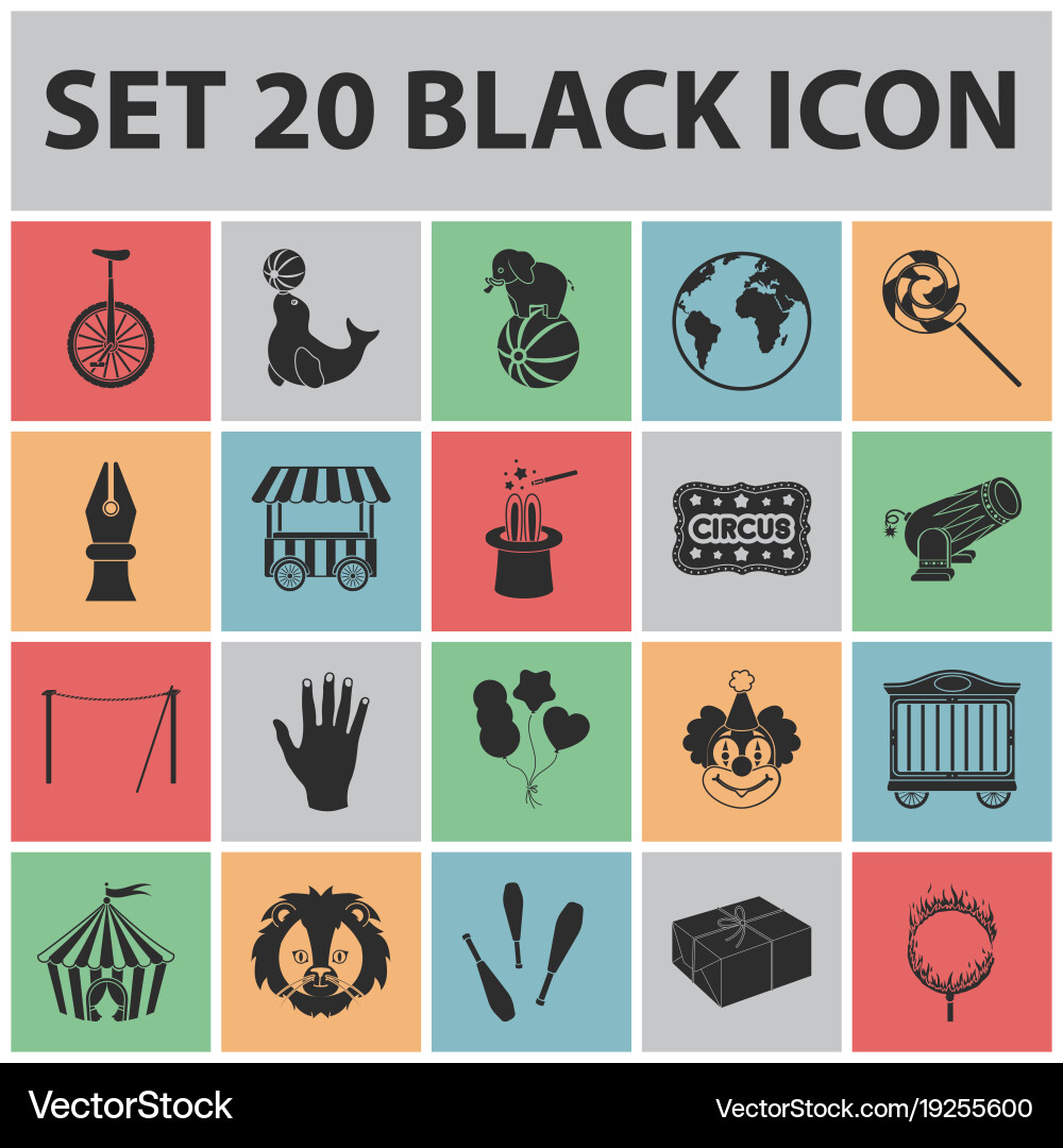 Circus and attributes black icons in set Vector Image
