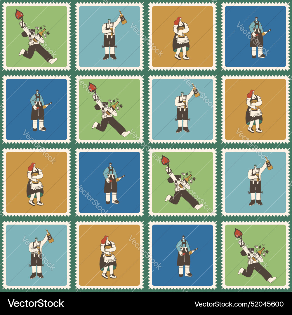 Oktoberfest checked seamless pattern characters Oktoberfest checked seamless pattern characters vector image