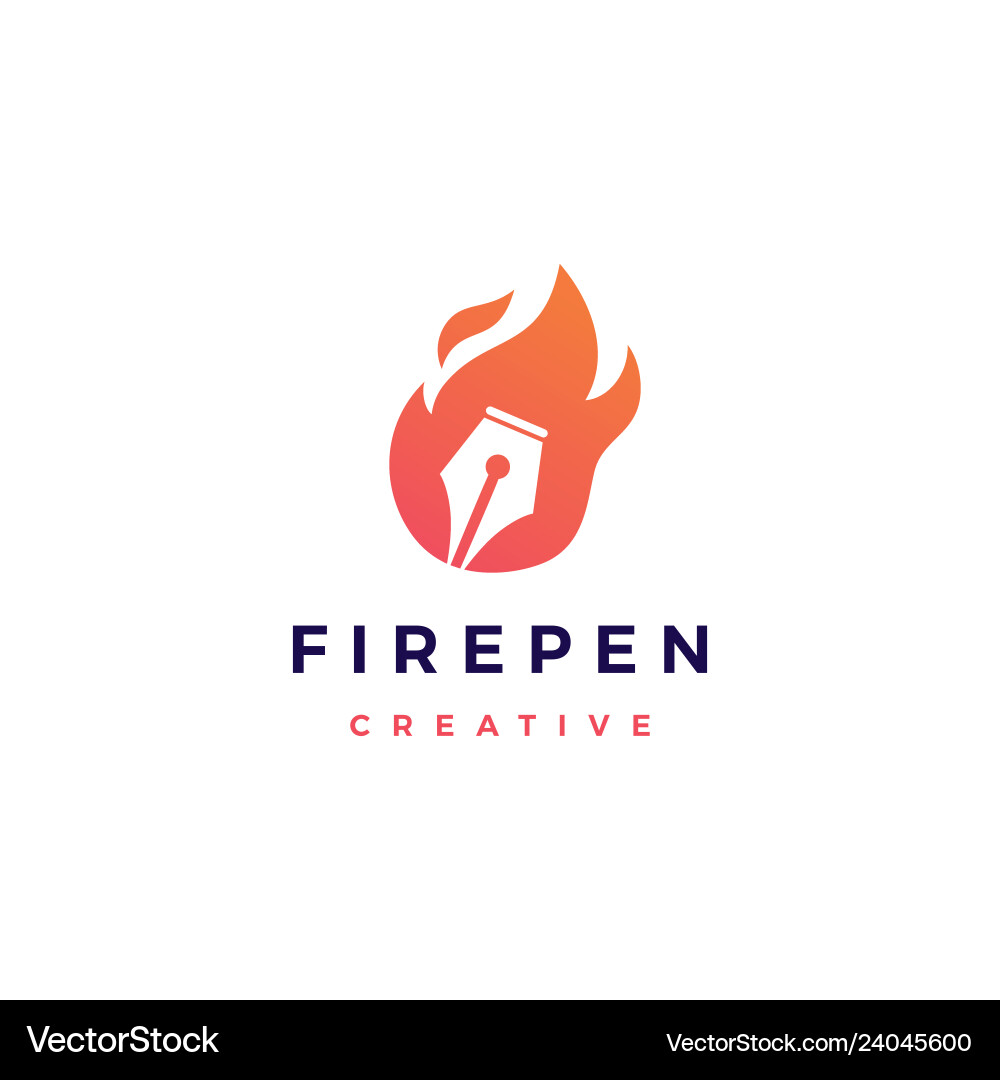 Pen fire flame logo icon Pen fire flame logo icon vector image