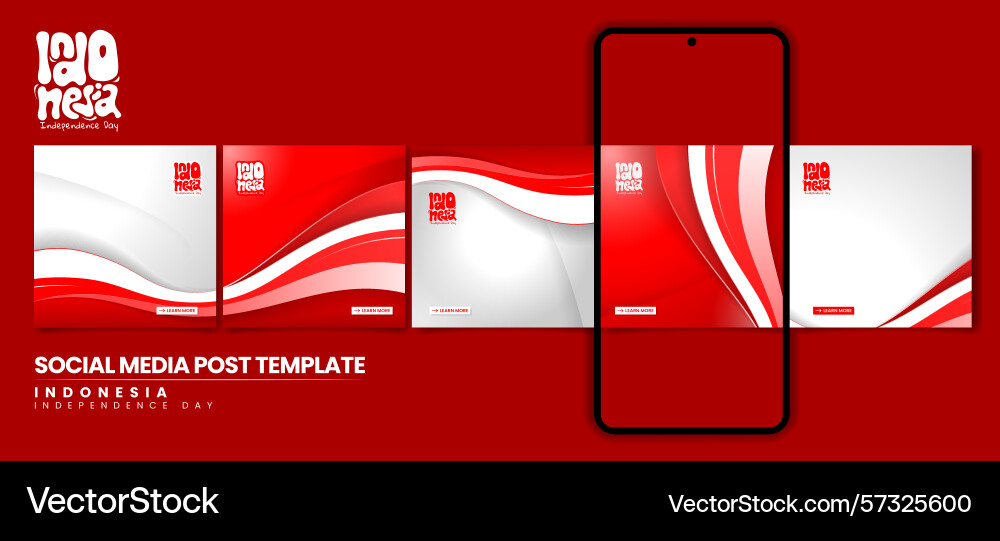 Set of carousel post template with waving red Vector Image