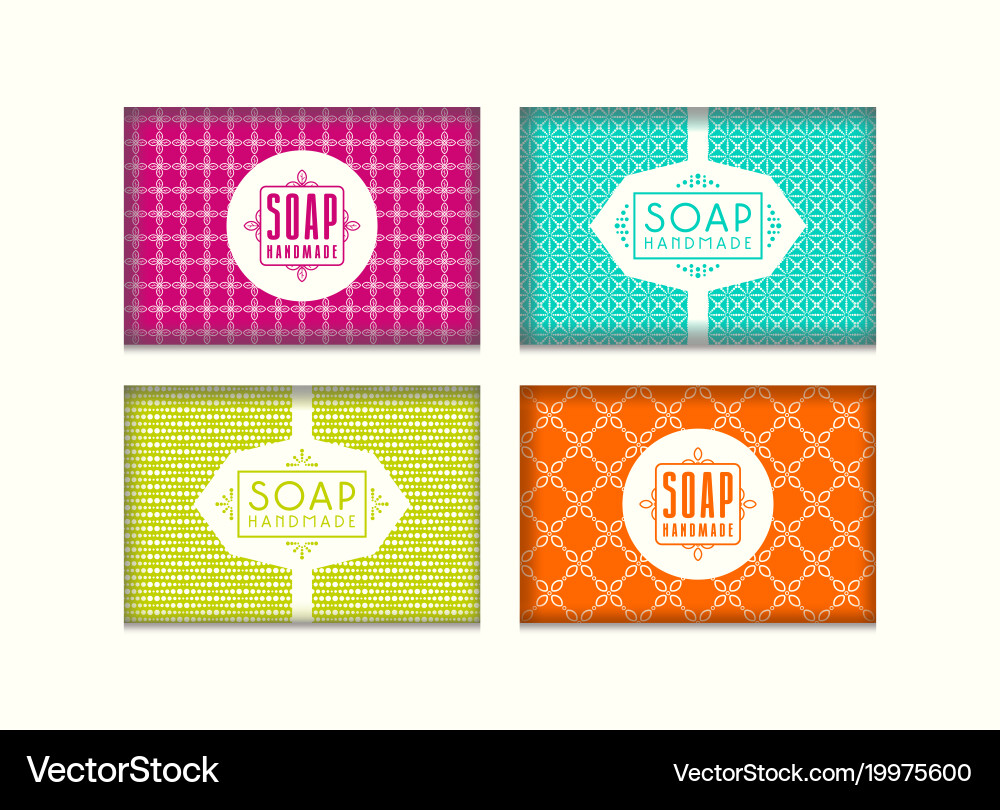 Set of seamless pattern and labels for soap Vector Image