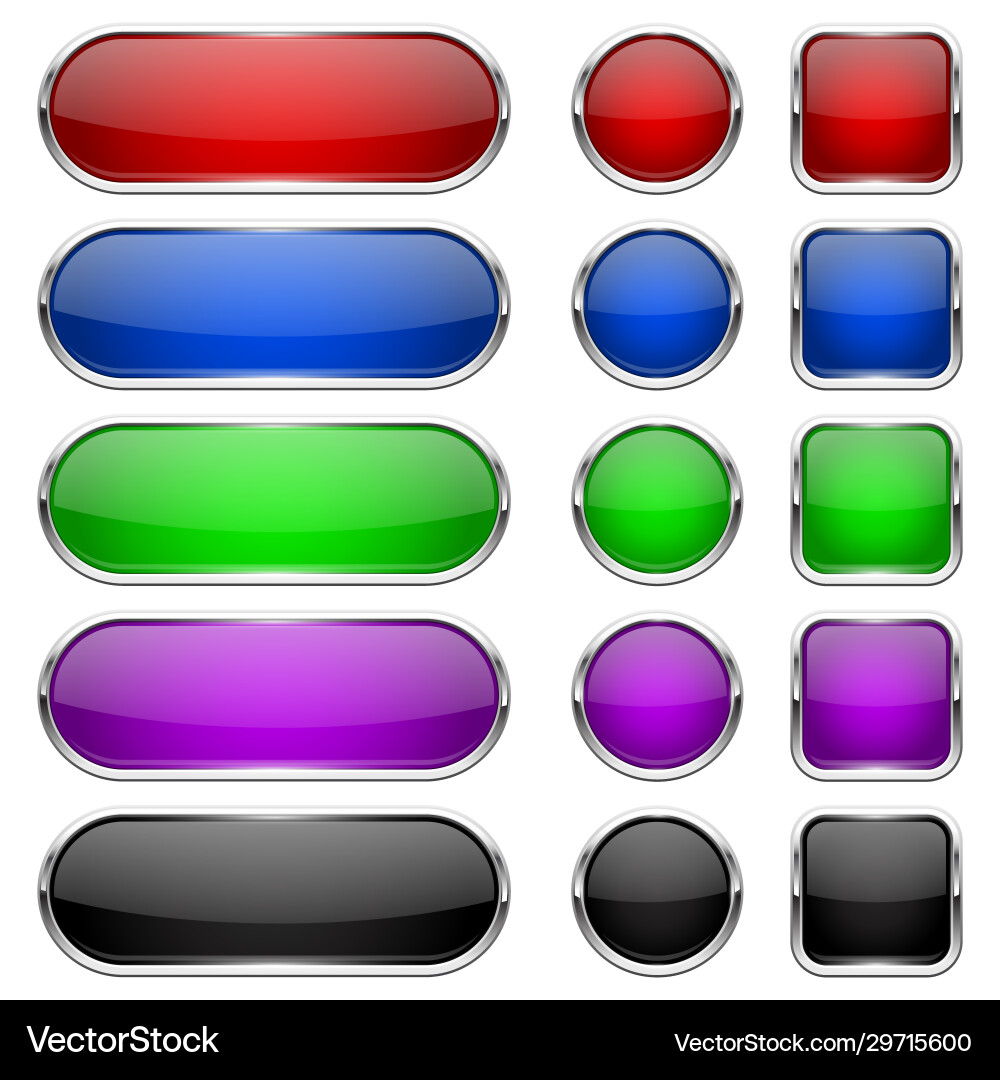 Shiny Chrome Buttons - Set of Icons vector image