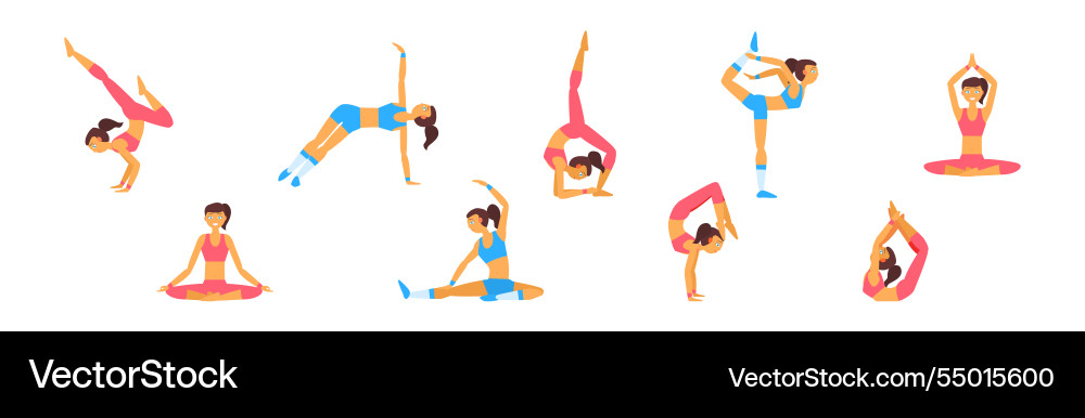 Slim Frau Charakter tun Yoga Stretch Körper Vektorbild
