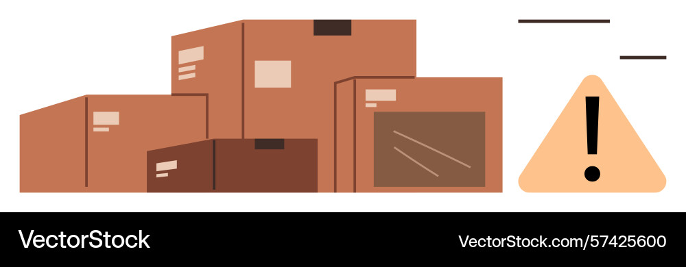 Stack of cardboard boxes with warning sign Stack of cardboard boxes with warning sign Vector Image