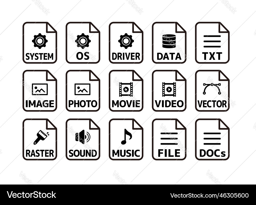 Various file types icon set Vector Image
