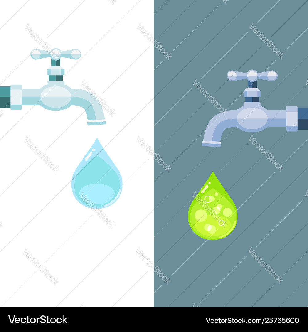 Water taps with clean and toxic drops Water taps with clean and toxic drops vector image