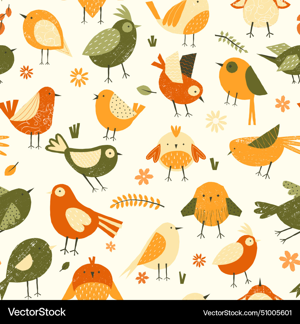 Cute spring birds pattern seamless print Cute spring birds pattern seamless print Vector Image