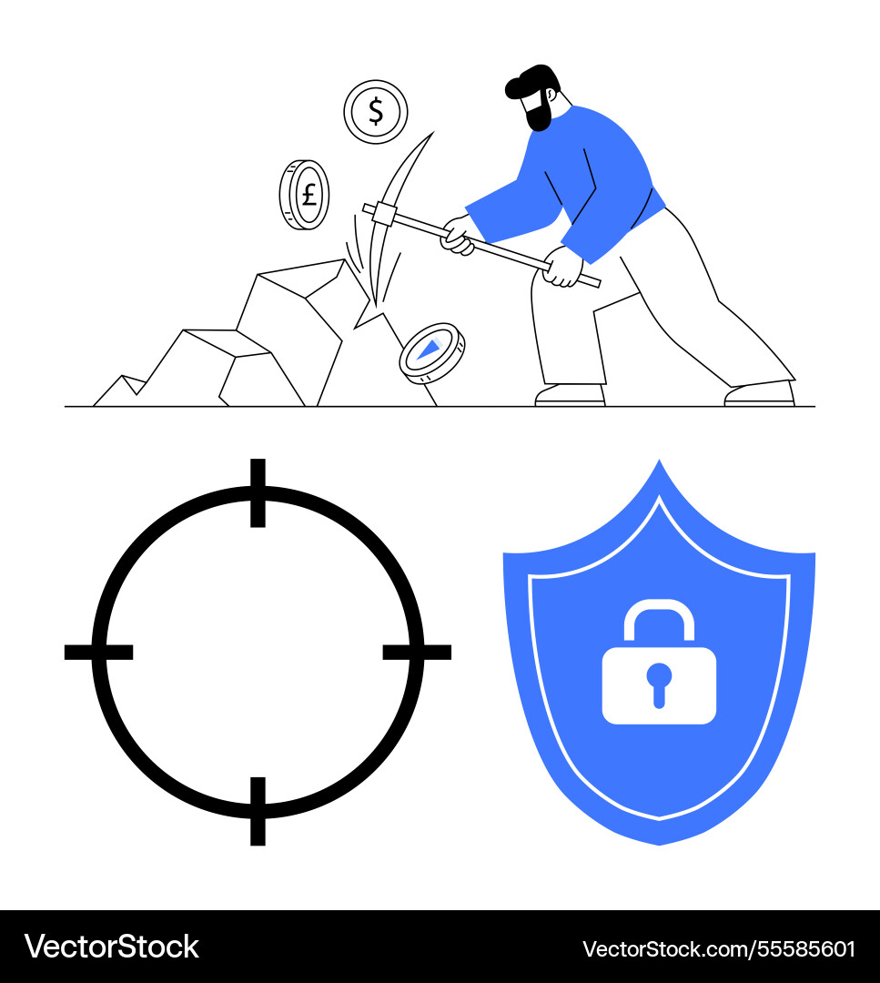 Miner extracting cryptocurrency with pickaxe Miner extracting cryptocurrency with pickaxe vector image