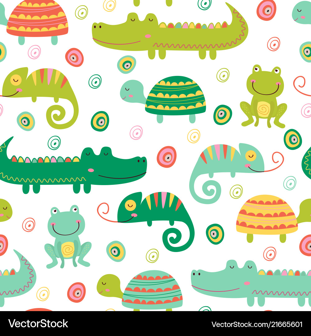 Seamless pattern with reptile and amphibian vector image