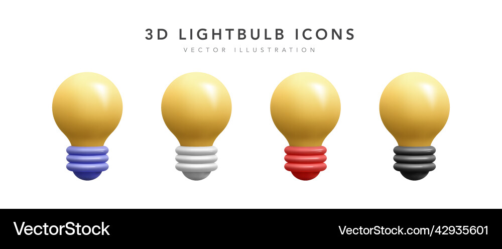 Set of 3d realistic lightbulb icons isolated vector image