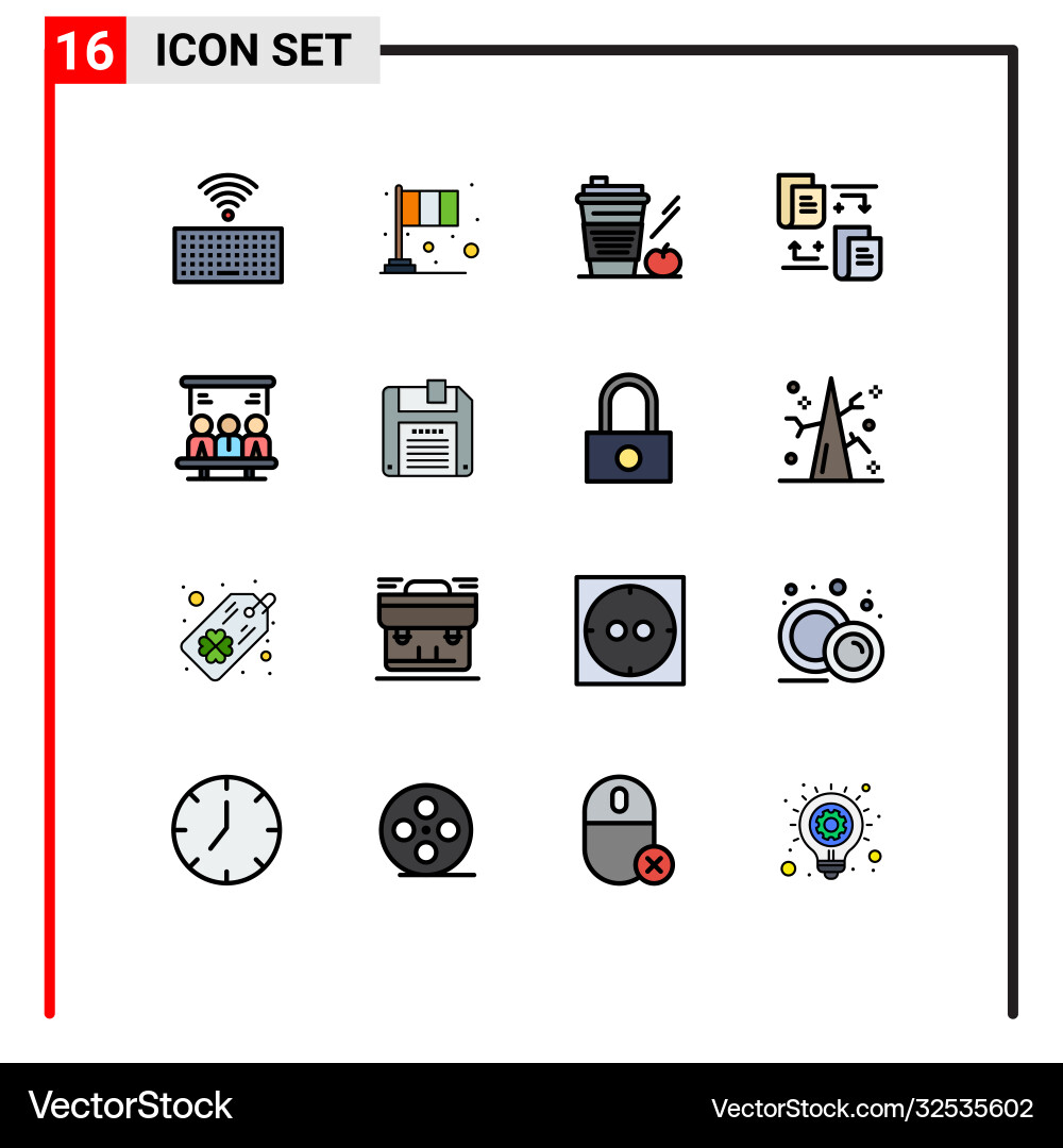 16 universal flat color filled lines set for web Vector Image
