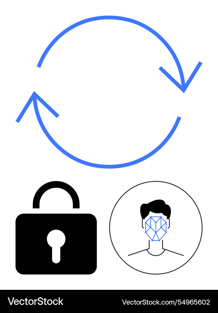 Circular arrows padlock and face with scan lines vector image