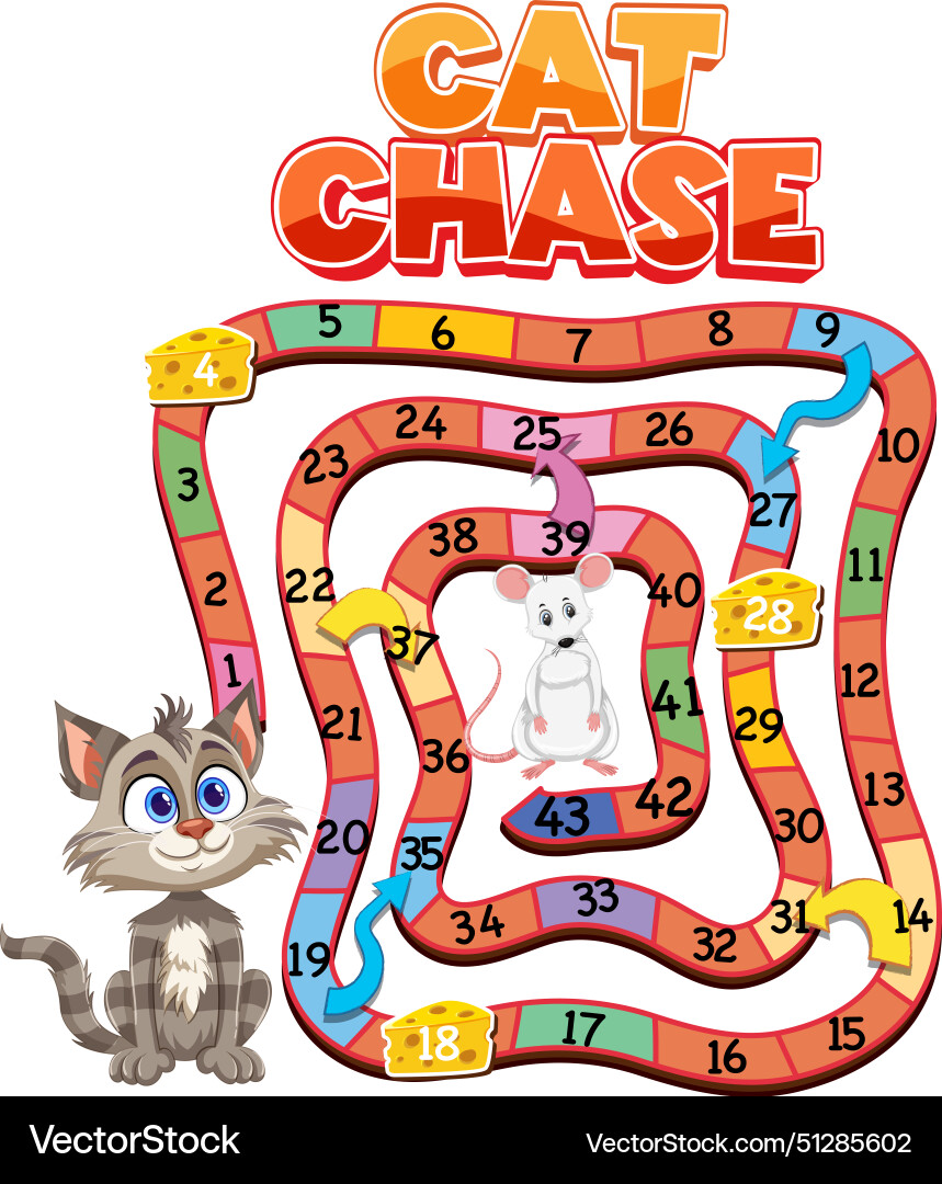 Colorful board game with cat and mouse characters Vector Image