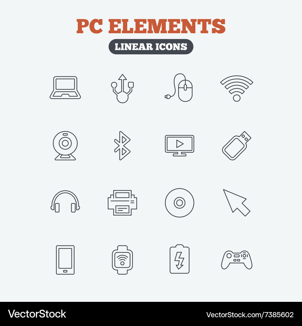 Computer elements icons notebook usb port Vector Image