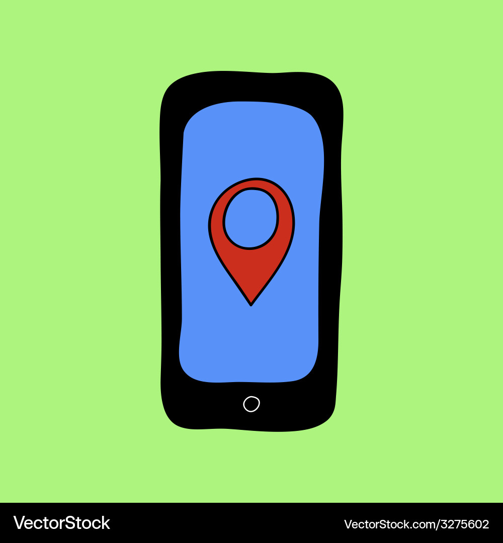 Doodle style phone with pin pointer Vector Image