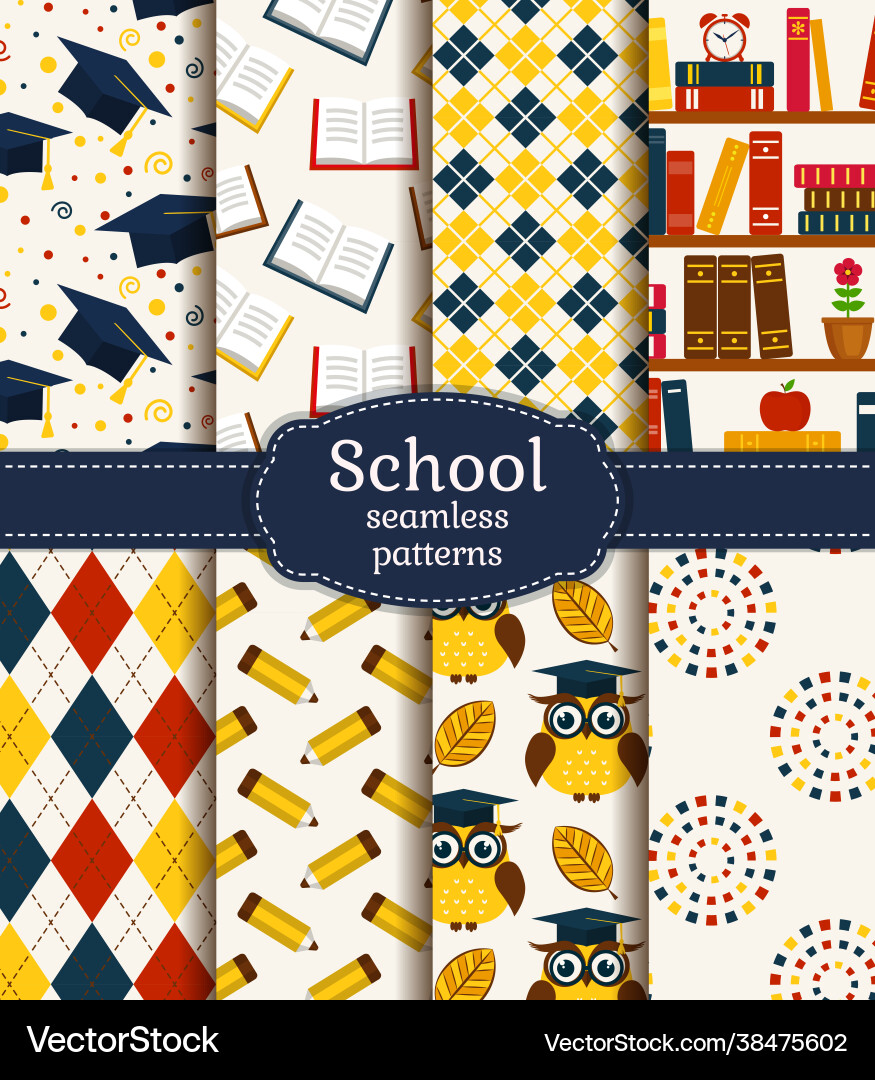School seamless patterns set School seamless patterns set vector image