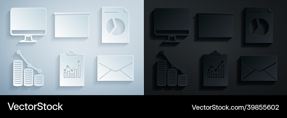 Set clipboard with graph chart document pie Set clipboard with graph chart document pie Vector Image