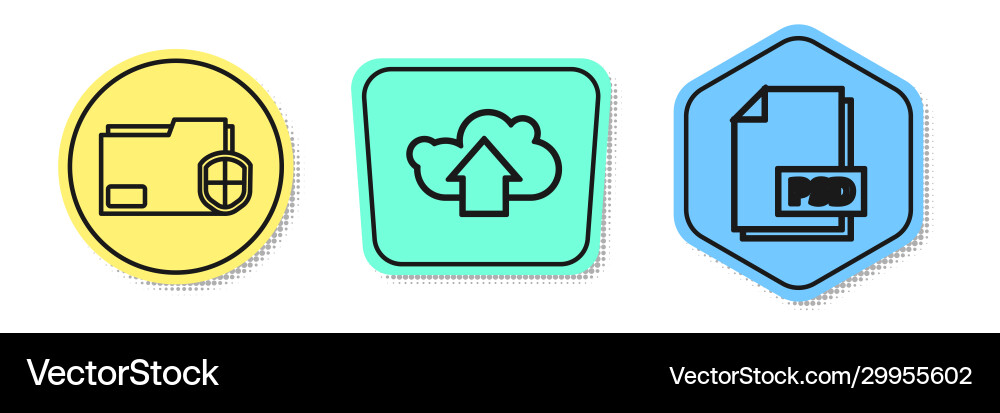 Set line document folder protection cloud upload Set line document folder protection cloud upload Vector Image