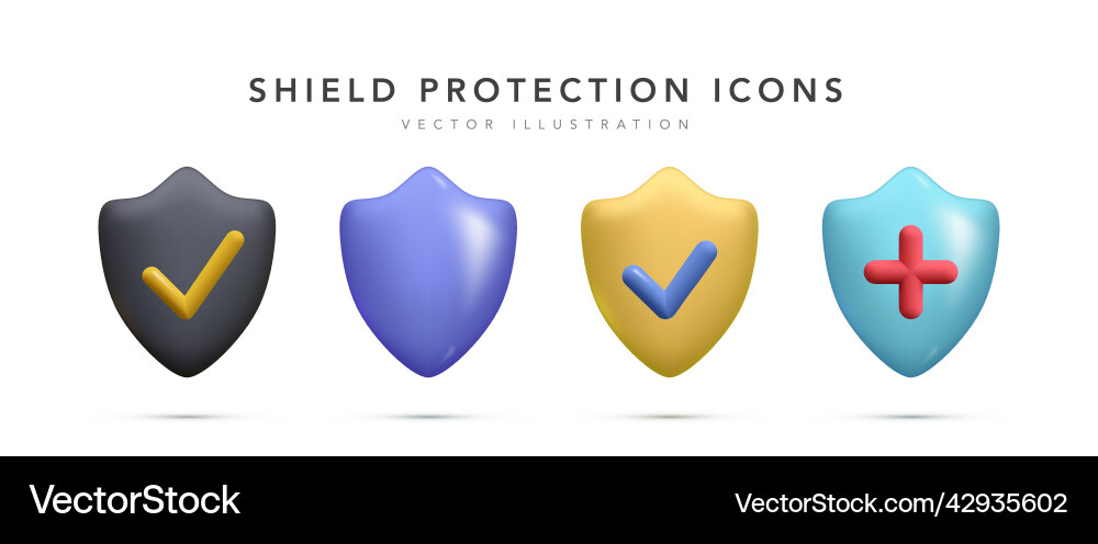 Set of 3d realistic shield icons with shadow Set of 3d realistic shield icons with shadow vector image