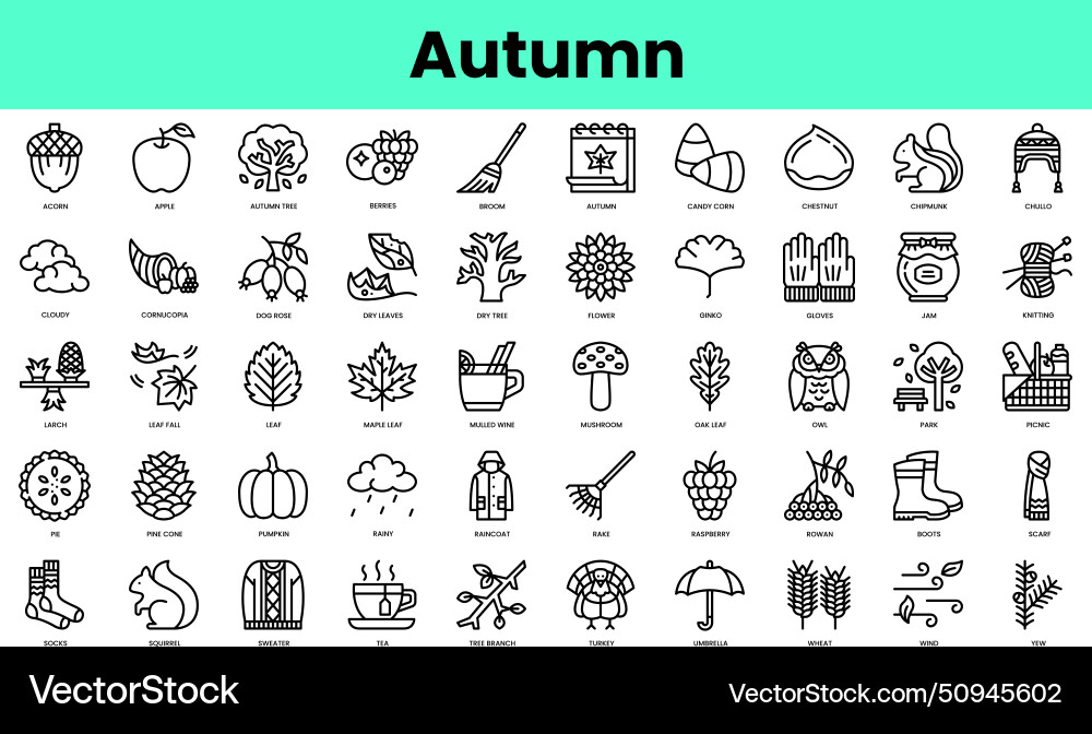 Set of autumn icons linear style icon bundle Set of autumn icons linear style icon bundle vector image