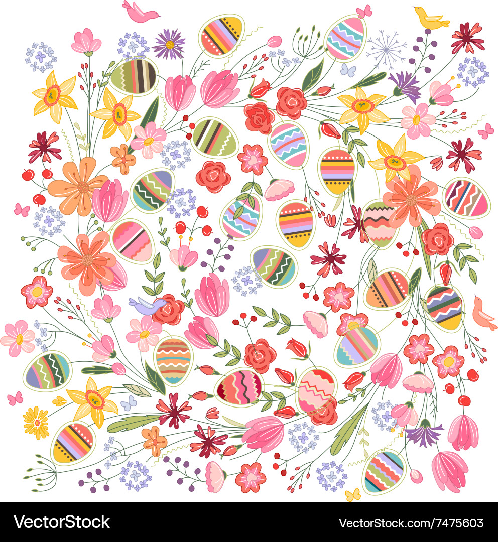 Easter Floral Square Pattern Vector Image