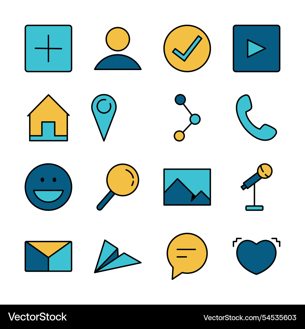 Filled line art icon set of communication message Filled line art icon set of communication message vector image