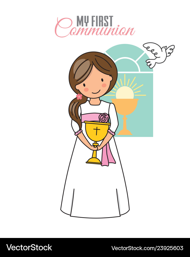 Girl with Chalice - Communion Card Vector Image