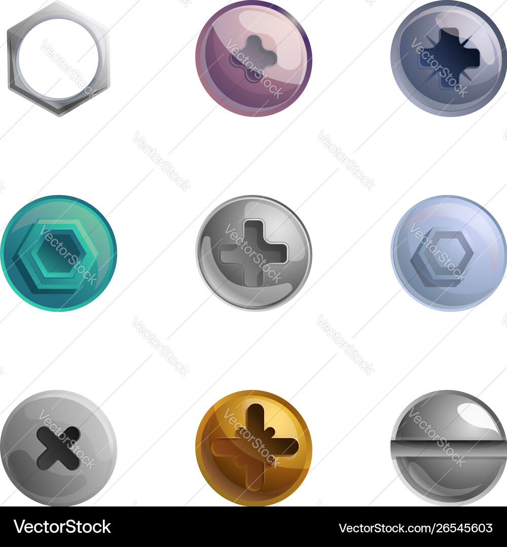 Screw head icon set cartoon style Vector Image