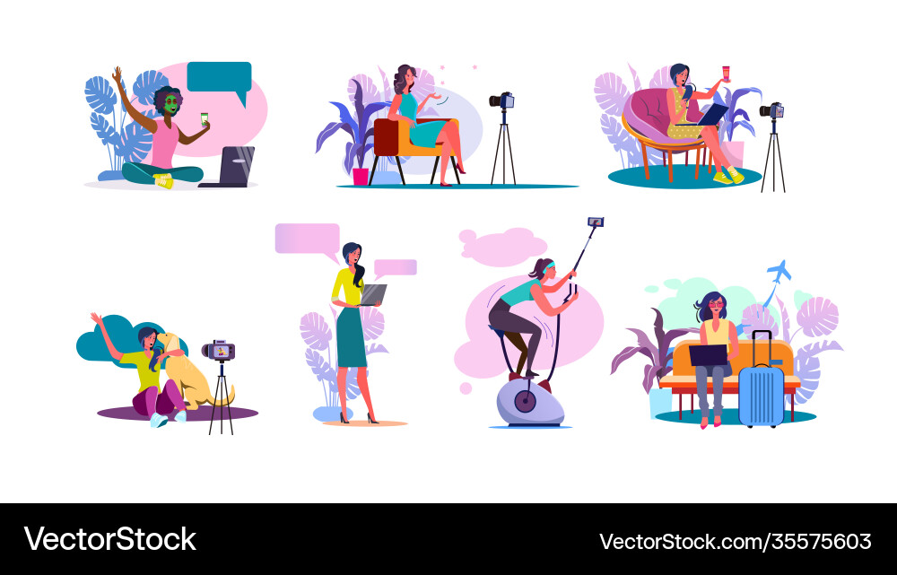 Video blogger set Royalty Free Vector Image - VectorStock