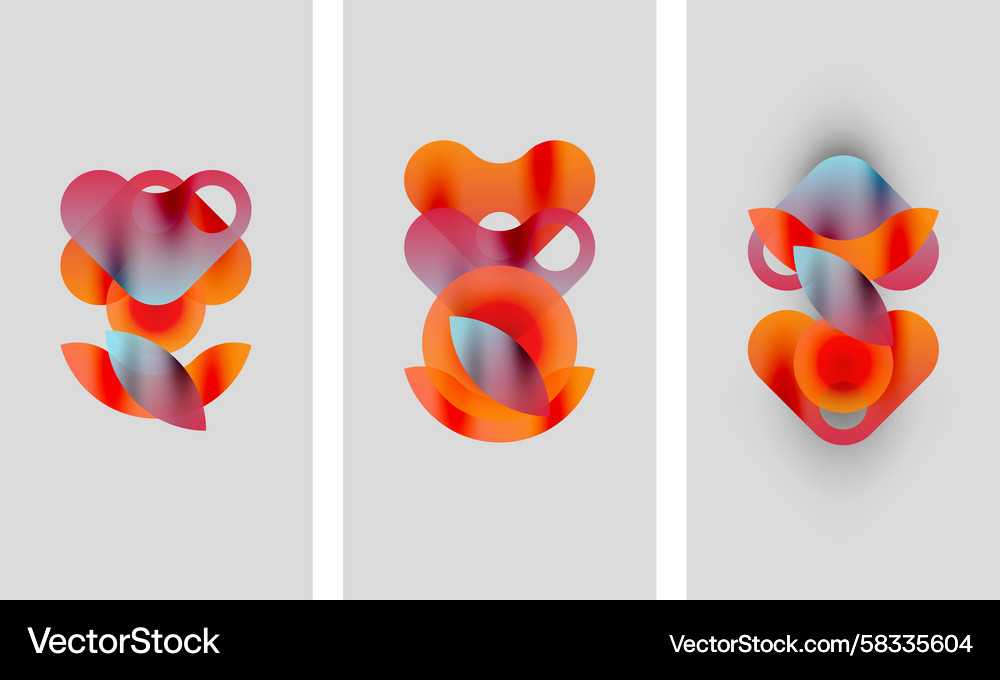 Abstract artwork three panels display overlapping Abstract artwork three panels display overlapping Vector Image