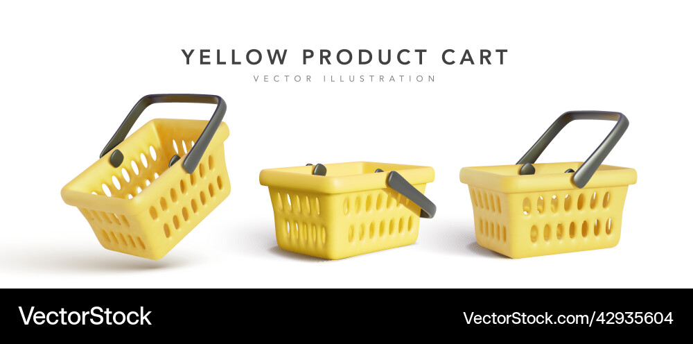 Collection of realistic 3d yellow shopping carts Collection of realistic 3d yellow shopping carts vector image
