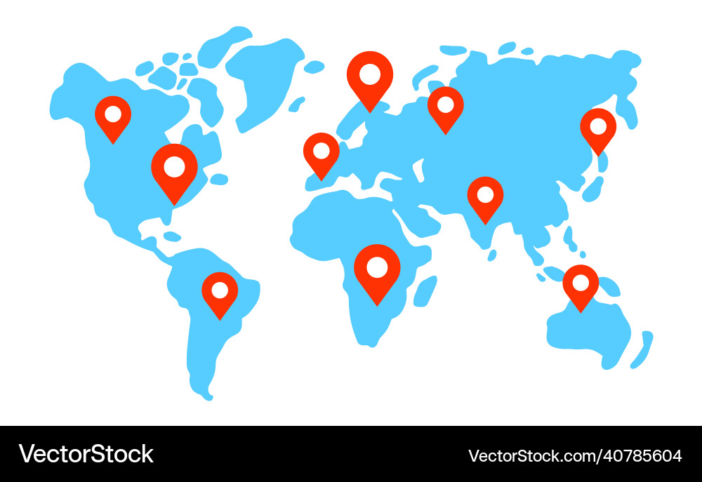 Map pointer icons located on continents of earth Map pointer icons located on continents of earth vector image