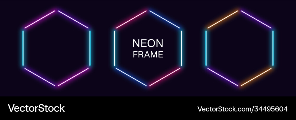 Neon hexagon frame set hexagonal border Vector Image