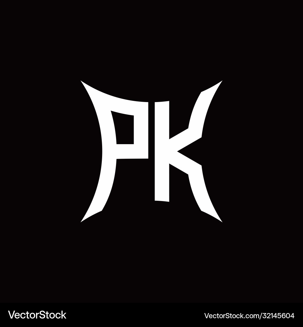 Pk monogram logo with sharped shape design vector image