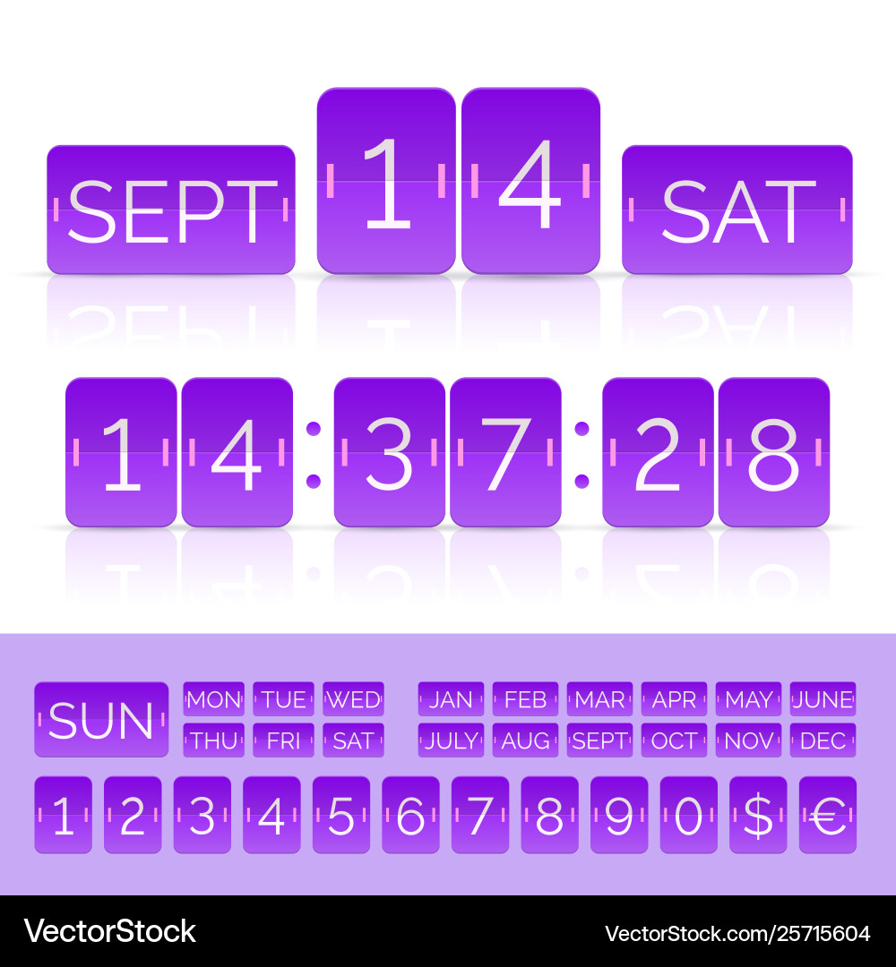 Purple flip calendar with flat countdown timer Purple flip calendar with flat countdown timer vector image